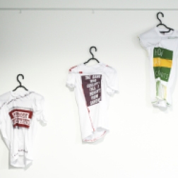 Installation shot at Kentish Town Health Centre, London. Wearwithal. 2016. fifteen screen-printed T-shirts. Size M.